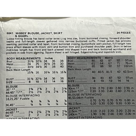 Butterick Sewing pattern 6041 suit A line skirt blazer shawl size 14 - Picture 4 of 8